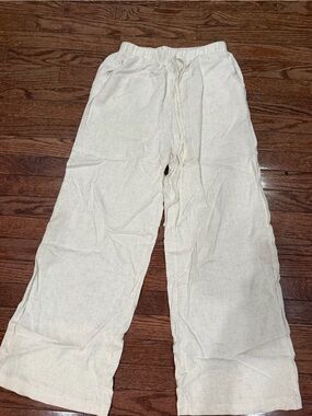 SHEIN  Cream Elastic-Waist Linen Pants